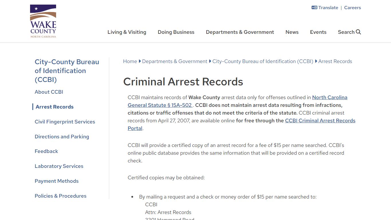 Criminal Arrest Records - Wake County Government