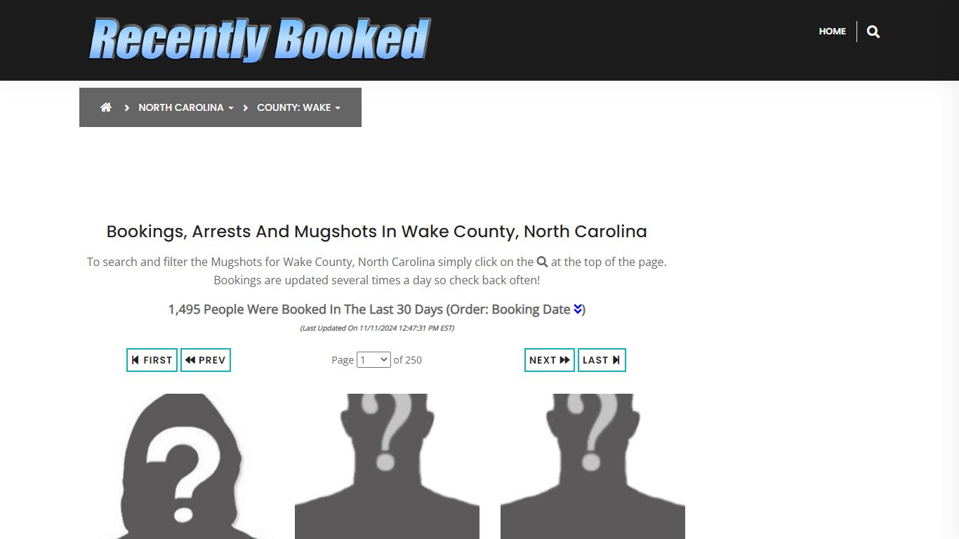 Bookings, Arrests and Mugshots in Wake County, North Carolina